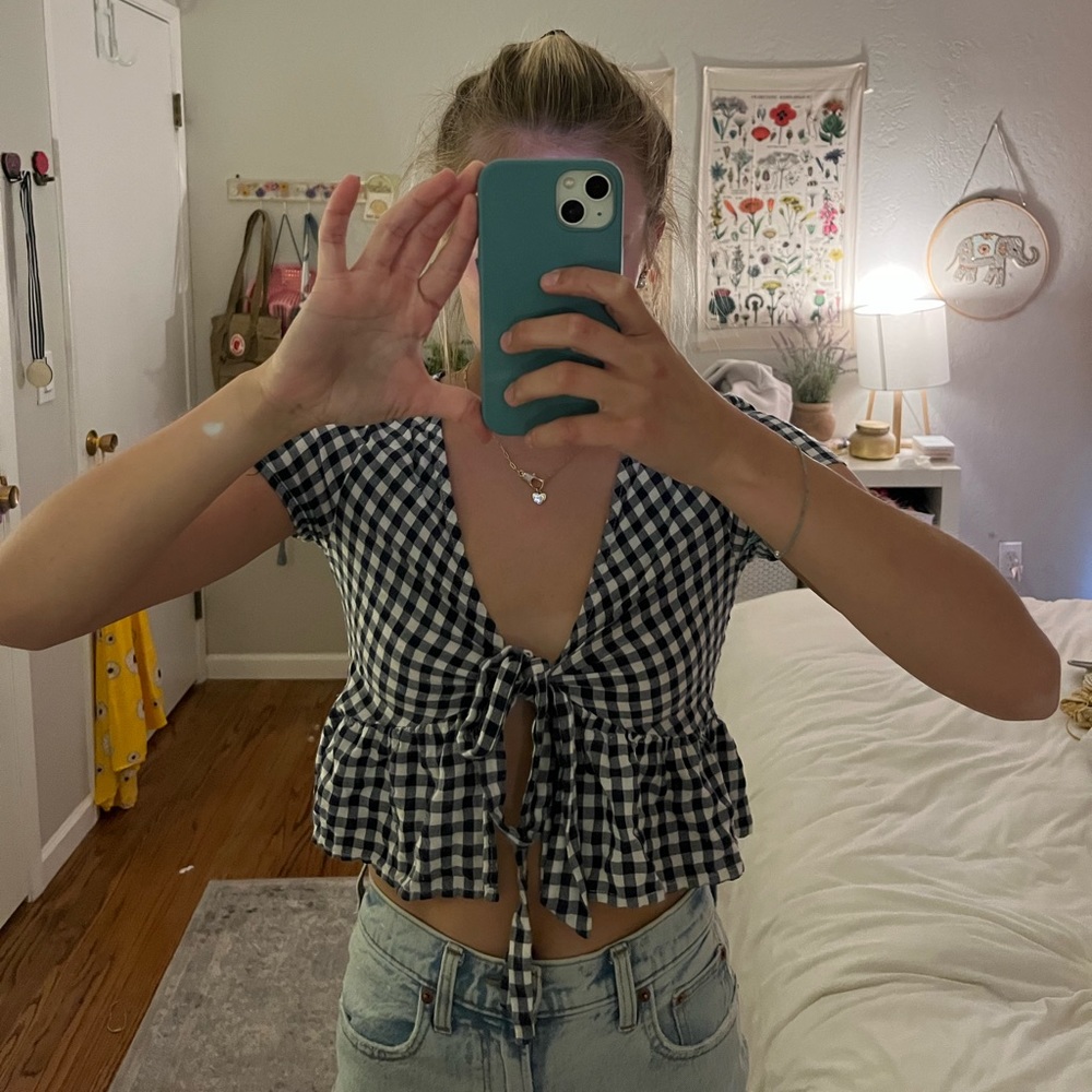 Brandy Melville gingham front tie top